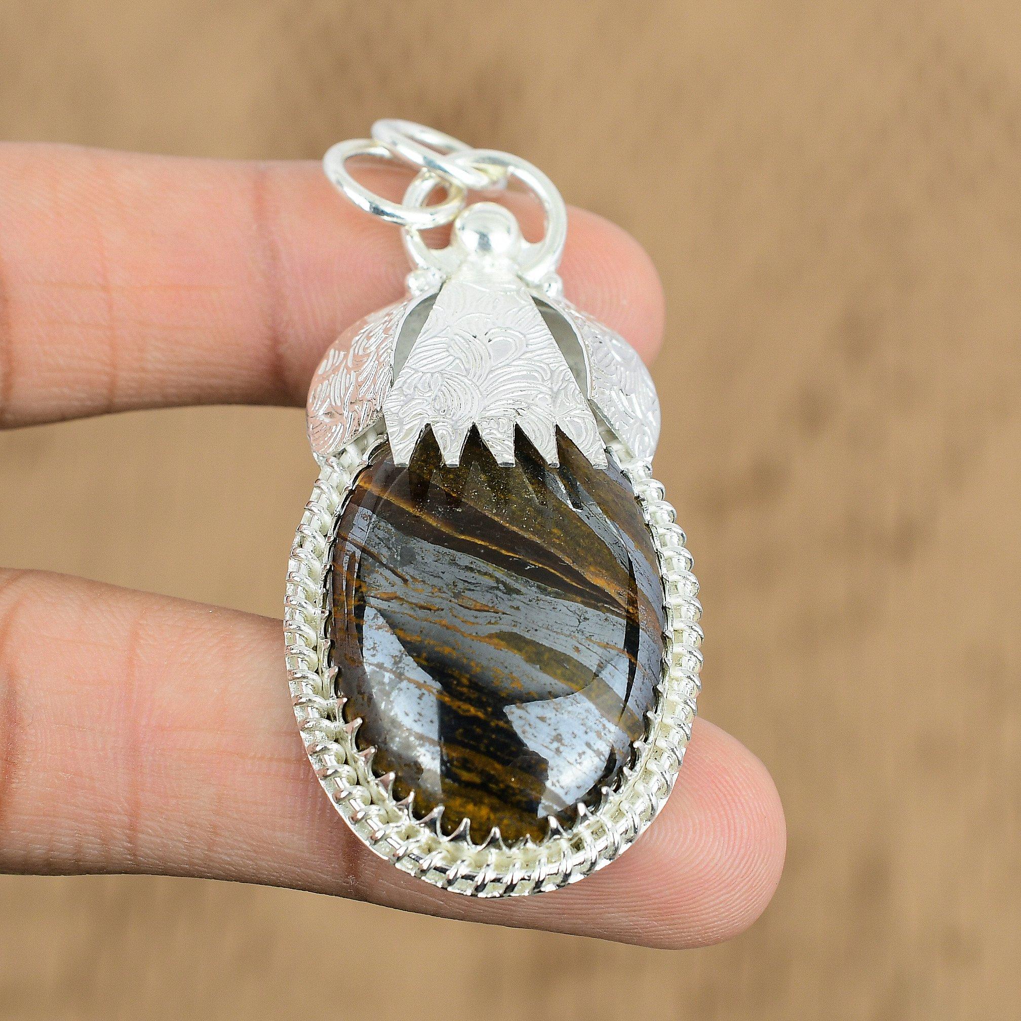 

Anniversary Gift For Her Natural Iron Tiger Eye Gemstone Pendant 925 Silver