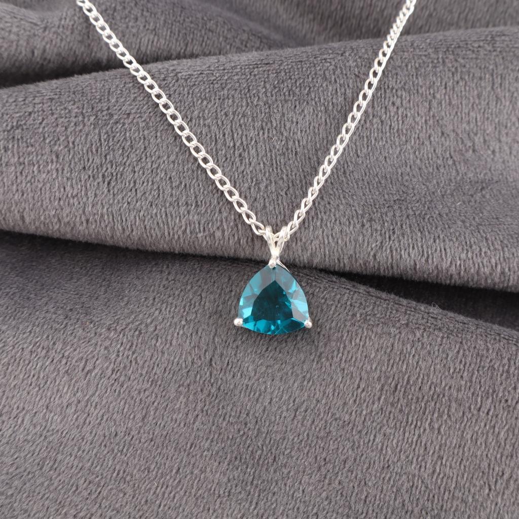 Apatite Gemstone 925 Sterling Silver Jewelry Chain Pendant 0.58" Gift For Friend CZP-15-8