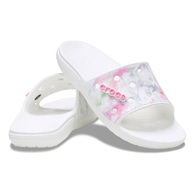 Crocs Lightweight Tie-Dye Print Slide Sandals Unisex Sandals White 207411-94S