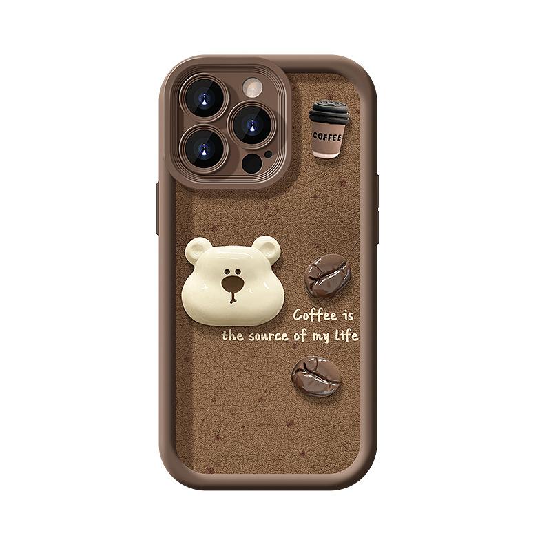 Coffee Bear Doll Lanyard Suitable for Apple 15 Mobile Phone Case Autumn and Winter 17PROMAX Silicone Lambskin 14/16