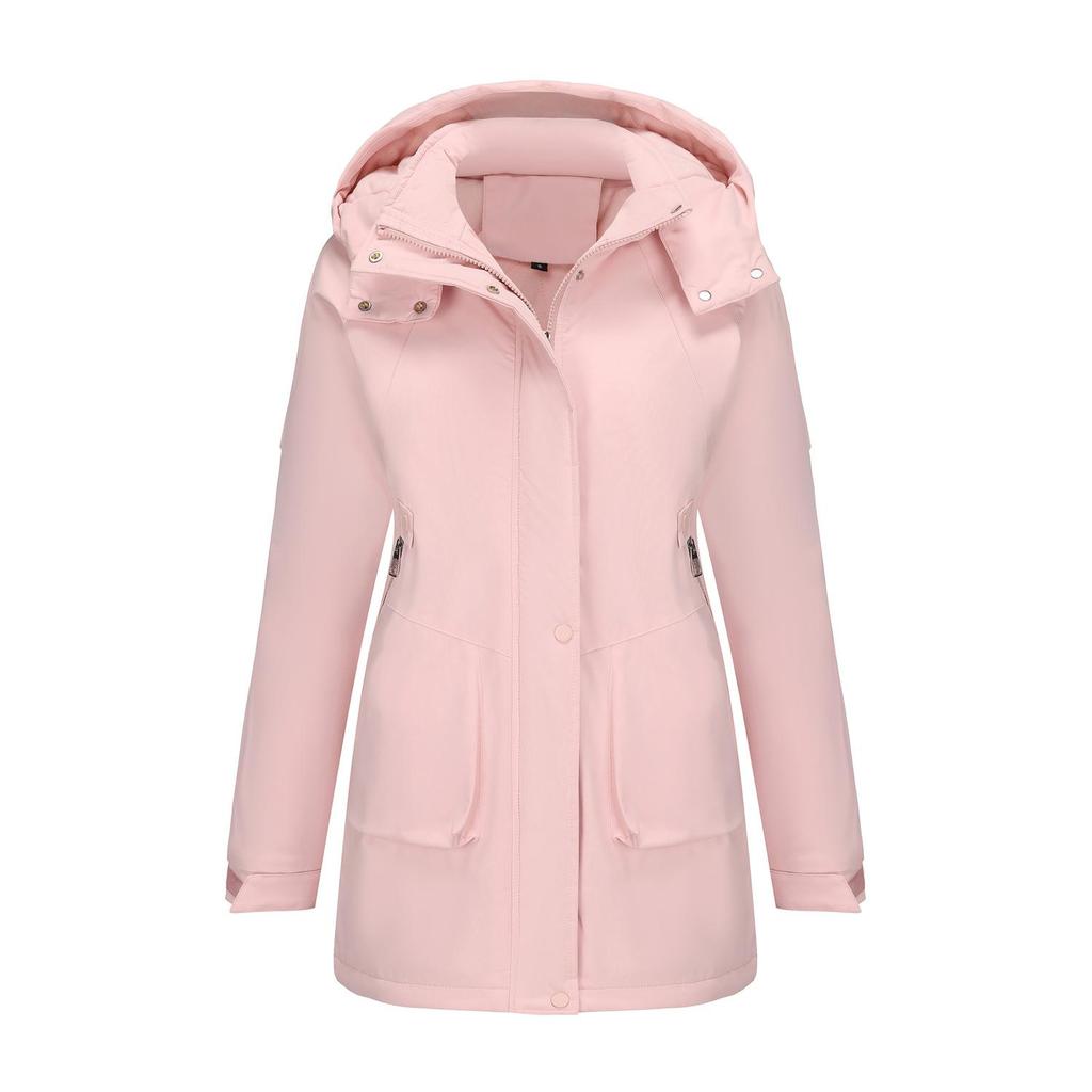 Women’s Warm Windcheaters Detachable Hooded Fleece Lined Zipper Coats Windproof Parka Outdoor Hiking Mountaineering Jackets