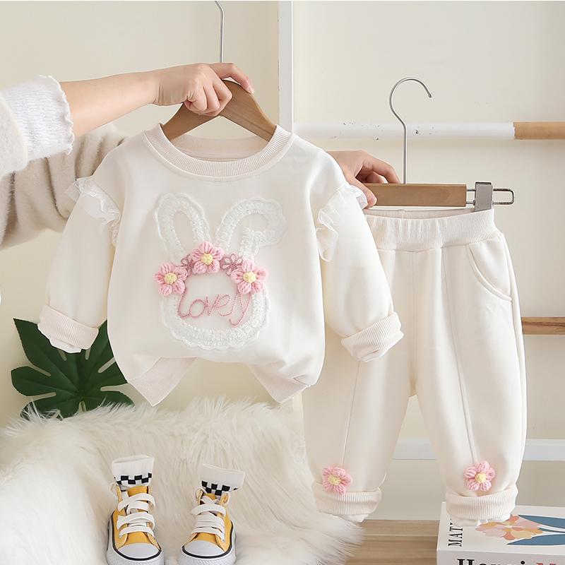 Nouveau Set de Vêtements d'Automne pour Bébés et Enfants Ensemble T-shirt à Manches Longues Pantalon 2 Pièces/Ensembles Costume pour Nouveau-né Survêtements pour Tout-petits 12M beige