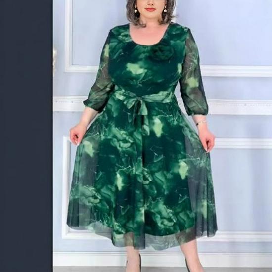 

2024 European & American Plus Size Women s Mid-Length Print Dress L синій