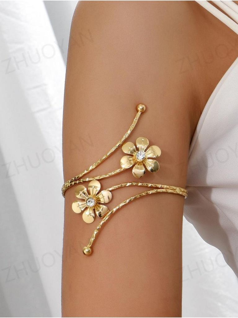 KMVEXO Punk Metal Leaves Flower Upper Arm Bracelets Bangles for Women Girls Cuff Bangle Adjustable Armlets Hand Jewelry Men