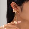 Sweet Cool Diamond Bow Fringed Stud Earrings Female, Wind Metal Chain Love Heart Pendant Earrings