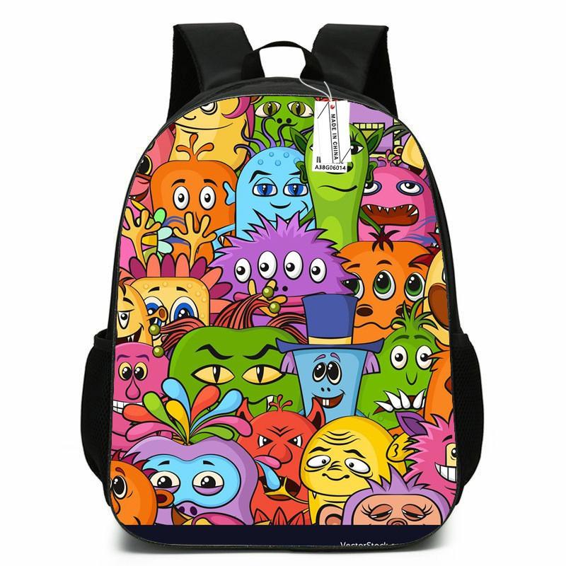 Zaino Scolastico per Bambini Ragazzi Ragazze - Carino Design Mostro Cartone Animato Tessuto Oxford Leggero Spallacci Imbottiti Traspiranti Grado