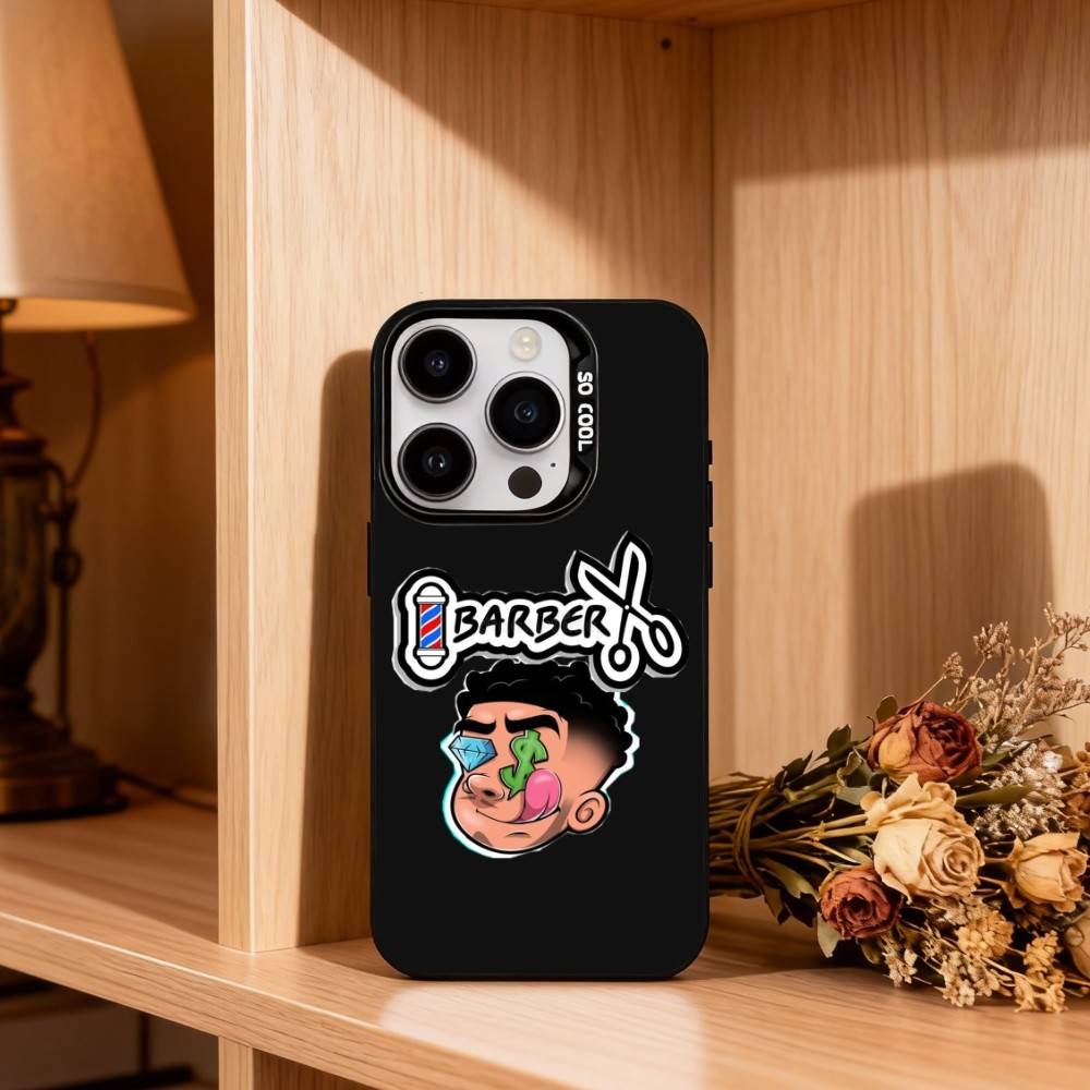 

Barber Shop H-Hair Stylist Salon Phone Case For iPhone17,16,15,14,13,12,11 Plus,Pro Max Black Candy silver phone case iPhone16