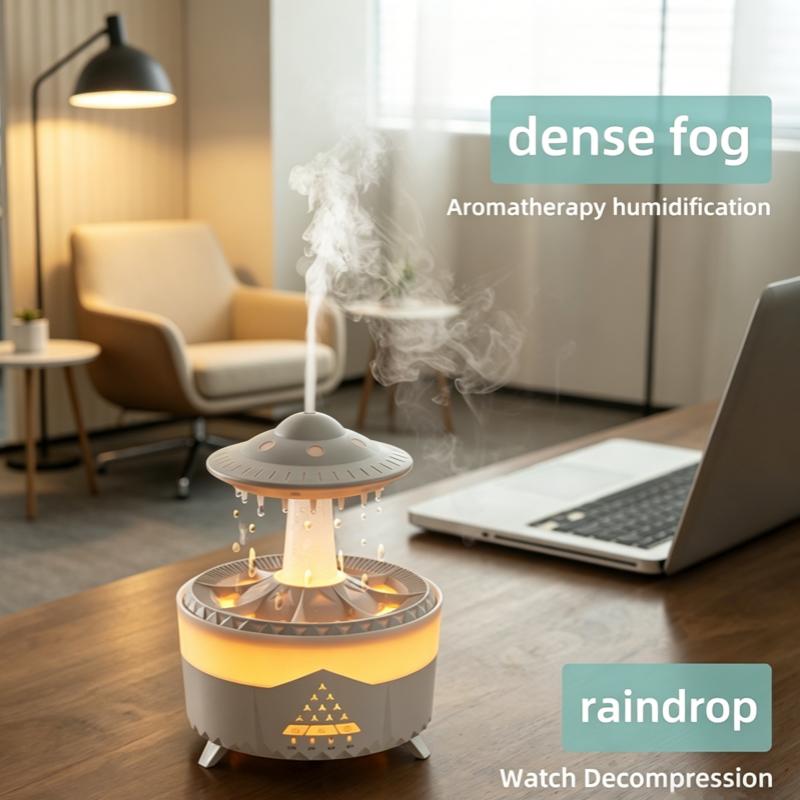 Xiaomi Rain Cloud Humidifier Mini UFO Aroma Diffuser with Remote Control - Colorful LED Night Light & Raindrop Sound for Bedroom Home a
