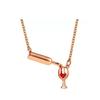 Women's Collarbone Necklace with Wine Bottle and Heart Shaped Wine Glass Pendant