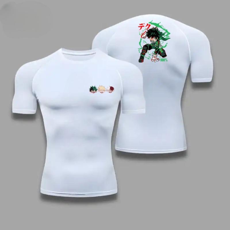 Comfortable Fitness T-shirt for Men Izuku Midoriya Graphic Breathable Slim Top Summer Gym Jogging Training Elastic Fitness Suit