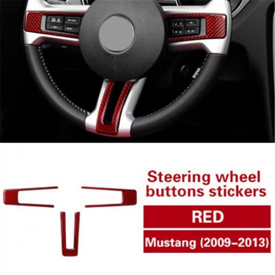 3x Red Carbnon Fiber Car Steering Wheel Button Frame Cover For Mustang 09 11 13