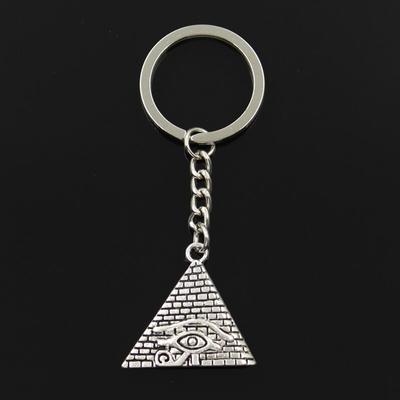 Fashion 30mm Key Ring Metal Key Chain Keychain Jewelry Antique   Plated Egyptian Pyramid Eye Of Horus 30x31mm Pendant