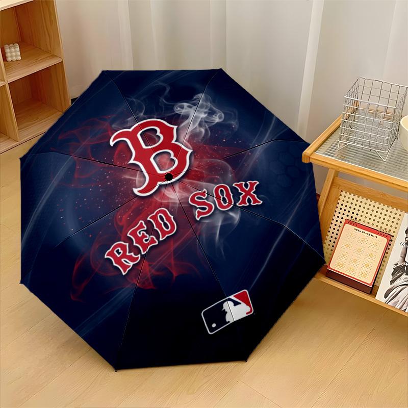 Boston Red Sox Print Auto 8?Ribs Folding Umbrella Wind Resistant Lightweight Automatic Umbrella For Daily Travel