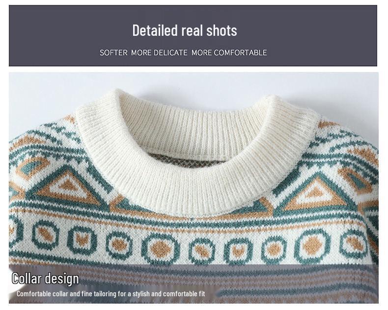 Pulover Rotund Etnic 2025: Pulover coreean gros, cu tricotaj larg, pentru cuplu