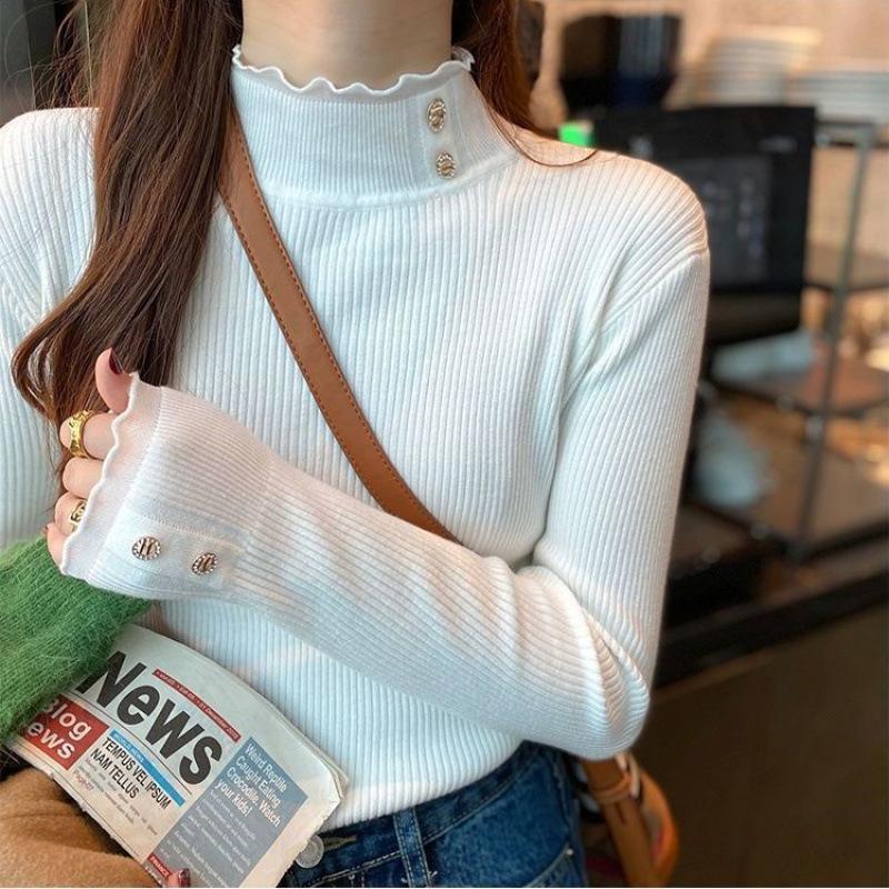 Lace Lace Semi-turtleneck Bottoming Top Womens Autumn and Winter Foreign Style Updated Knitted Versatile Top