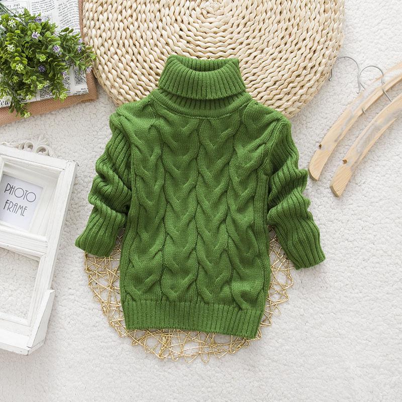Maglione invernale da bambino, ragazza, in maglia spessa con collo alto e fondo a costine
