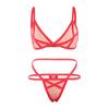 2 Pcs/Set Bra Panties Set See-through Mesh Hollow Out Solid Color Elastic Strap Decor Thin High Waist Wedding Night Honeymoon Underwear Set