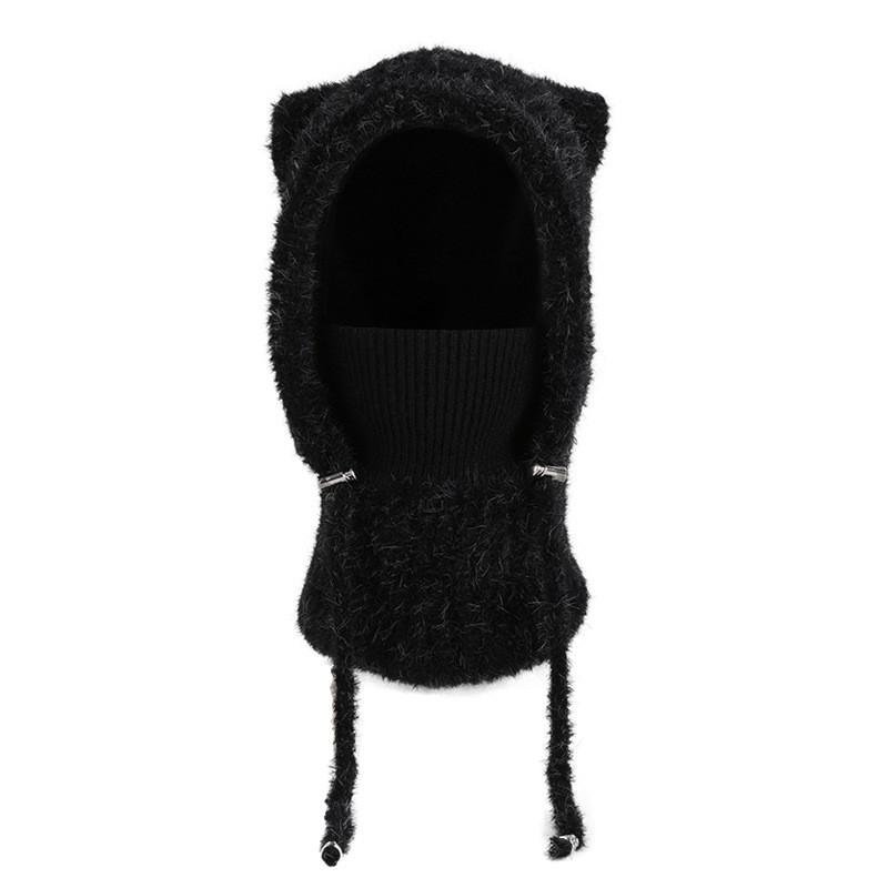 Winter Knit Hat With Ear Cover And Neck Warmer For Women Outdoor Cold Weather чёрный