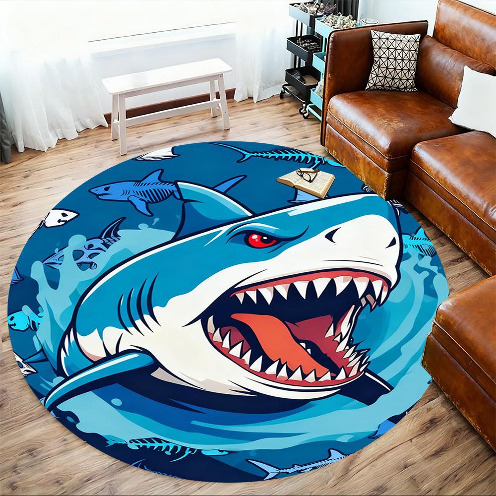 1PC Shark Teeth Round Chair mat Area Rug - Non-Slip, Floor Mat for Office, Bedroom, and Indoor Decor -Gift D1127211