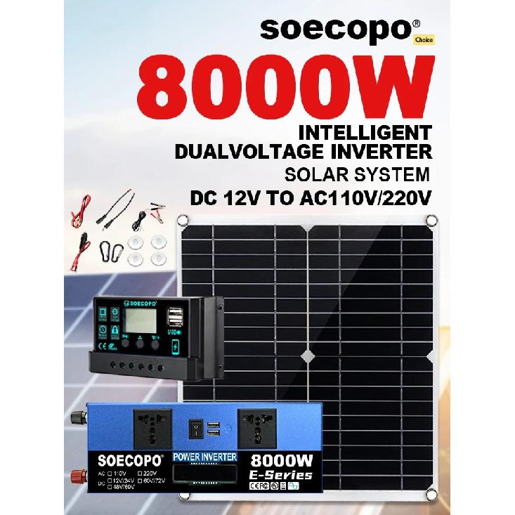 8000W Solar System DC12V/24V to 110V/220V Off-Grid Inverter System 100A Controller 300W Panel for Home RV Camping CE Certified