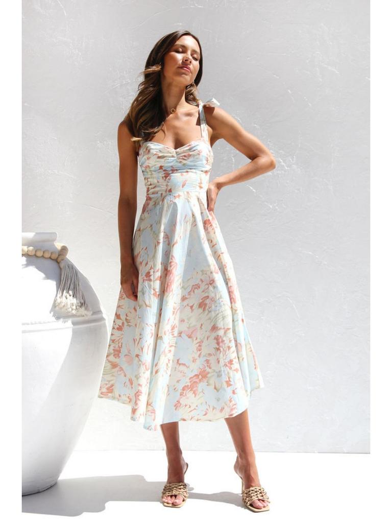 V Neck Strap Printingt Dress Lace Up Knee Length Dress Elegant Sleeveless Dresses Causal Women Dress