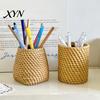 Makeup Brush Holder Faux Rattan Pen Holder, Woven Style Boho Pencil Storage Box Desktop Organizer, Multi-functional Resin Cup for Home Office