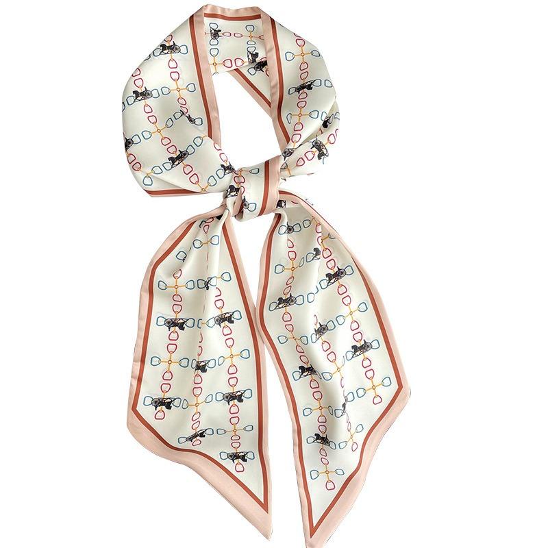 Simulated silk scarf, high-end women's headband, decorative scarf, streamer, fresh color matching, rhombus small scarf, headband.