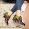 Johnature Pumps Women Shoes Spring Genuine Leather Round Toe Lace-up Mixed Colors Ethnic Casual Sewing Ladies Shoes