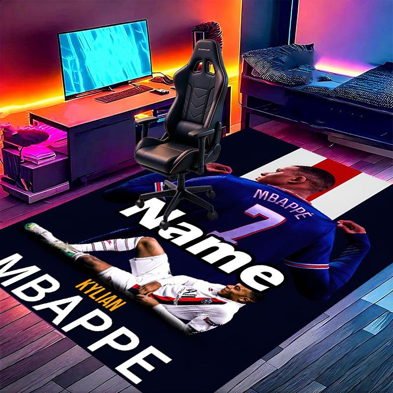 Custom Name Personalized Kylian Mbappe Print Carpet, Versatile Home Decor Rug, for Playroom, Apartment, Balcony, Entryway, Hallway Gift