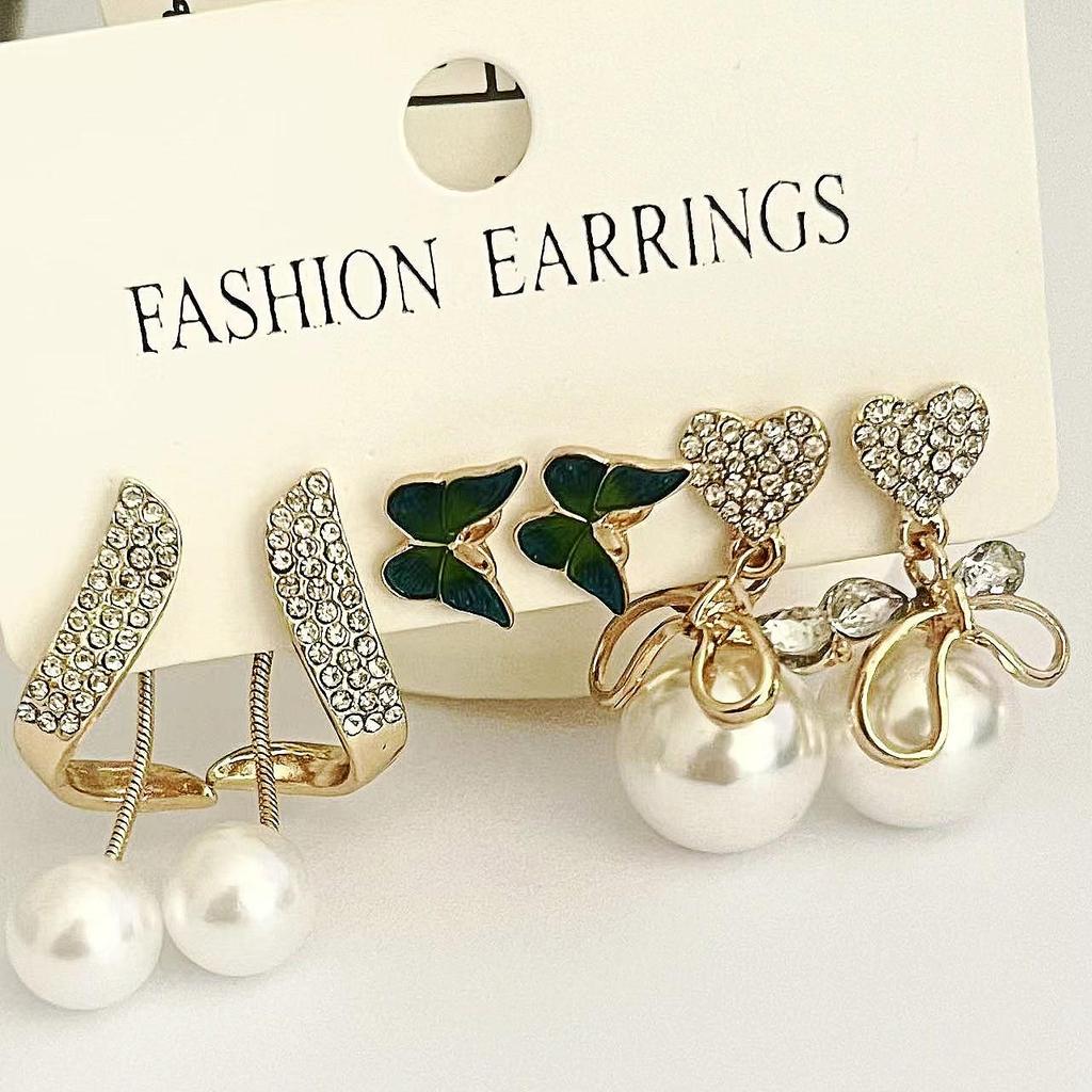 XP17 Gold Geometric Pearl Hoop Earring Set