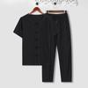 Men's Retro Cotton Linen Short-sleeved T-shirt Top Loose Pants Two-piece Suit