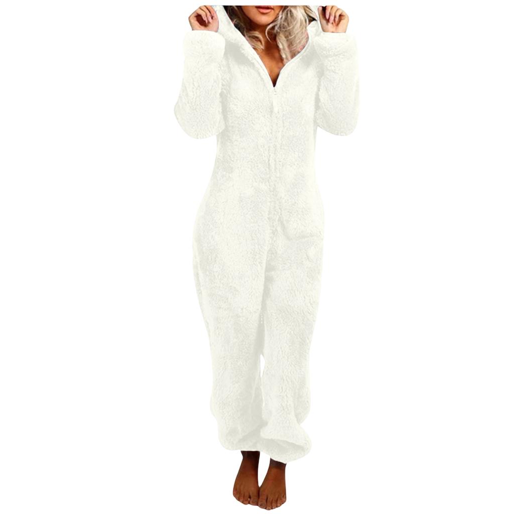 Women's Hooded Pajama with Zipper - Warm Plush Sleepwear