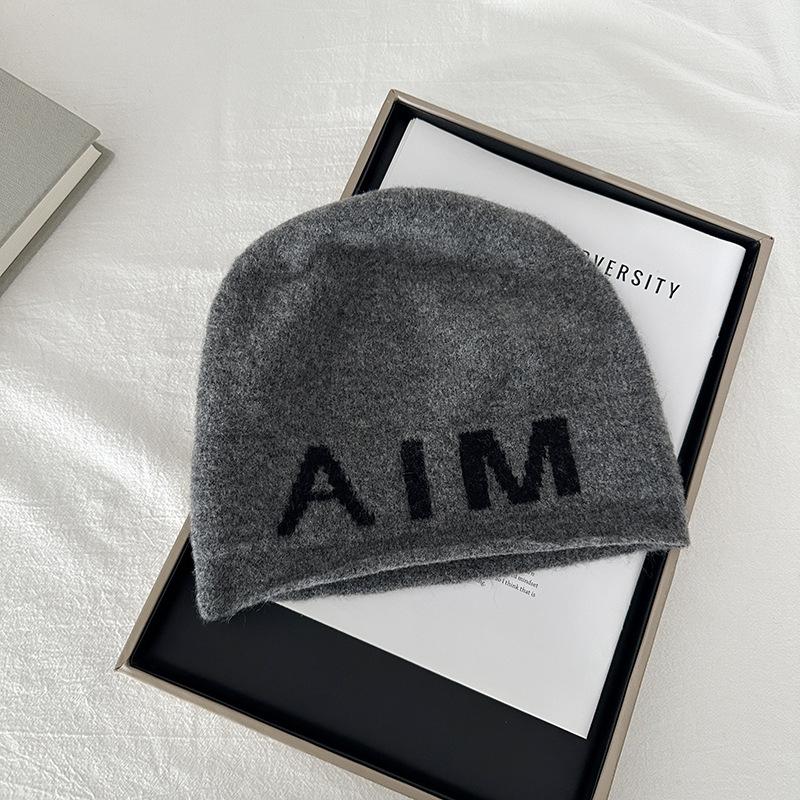 

Корейская шерстяная шапка, женская осенне-зимняя ins алфавитная шапка-бини, корейская версия уличной личности, шапка-пуловер с отворотом One size серый