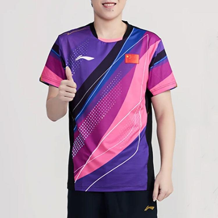 Li-Ning Color Block Printed Round Neck Short Sleeve Regular T-Shirt Men Tops Fluorescent-Lotus-Pink AAYT027-1