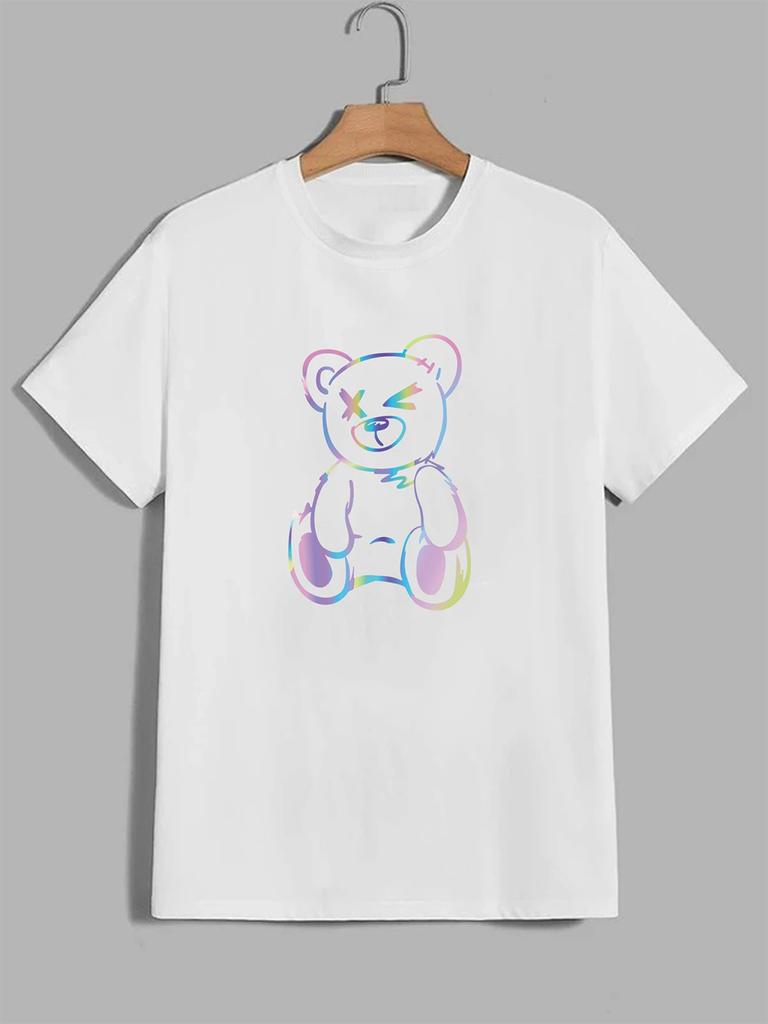Teddy Bear Print T-Shirt for Unisex's Casual Crew Neck Short-Sleeve  Fashion Summer T-Shirts Tops, Regular and Oversize Tees