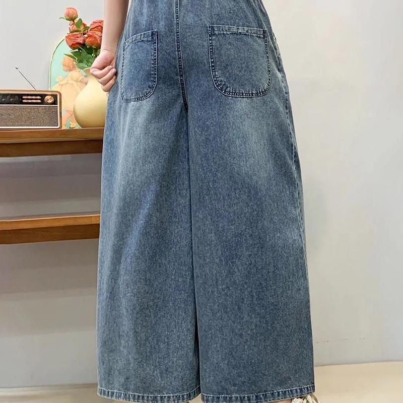 Pants Summer Cotton Women Plus Size Loose Jean Pants Versatile Casual High-waisted Wide-leg Denim Pants