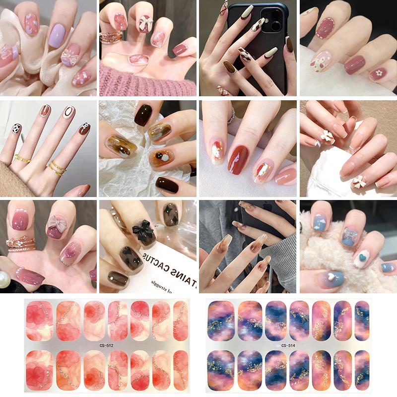 Bez lampy do utwardzania Wodoodporne naklejki na paznokcie Pełne krycie Naklejki na paznokcie Mocne i niełatwe do odpadnięcia 14 paznokci/zestaw Wielokolorowe plastry na paznokcie
