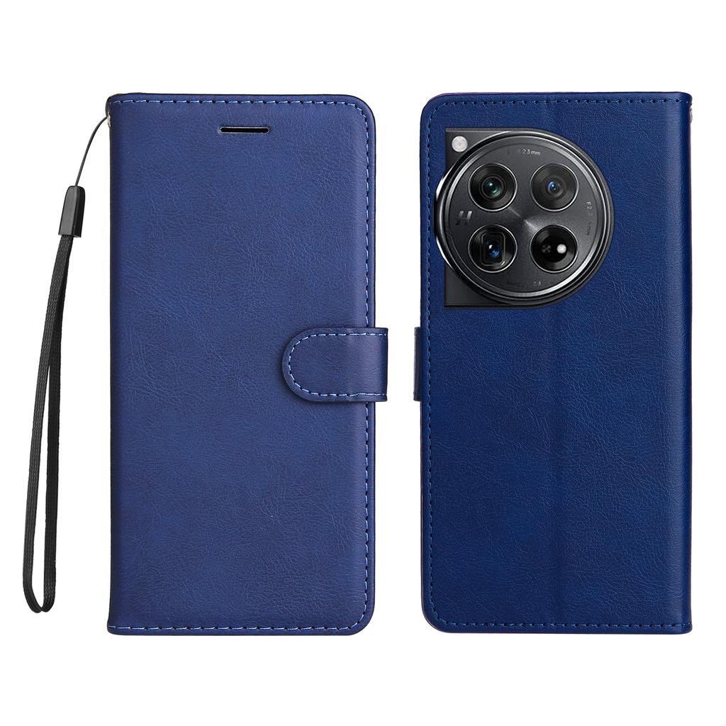 For OnePlus 12 5G Leather Wallet Case with Strap Solid Color Phone Stand Cover