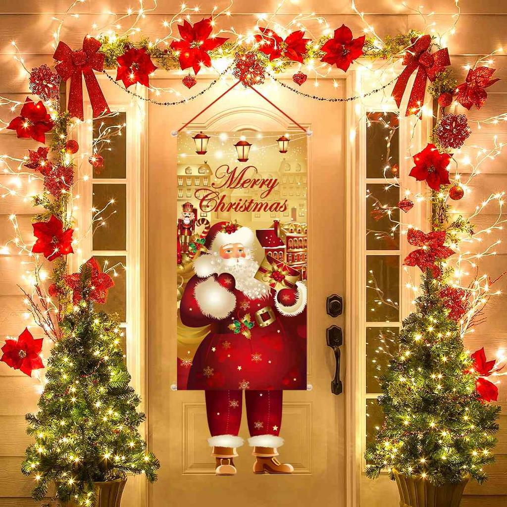 Christmas Santa Claus Hanging Flag Navidad Natal Noel Tree Door Banner Christmas Decorations For Home 2025 Happy New Year 2026