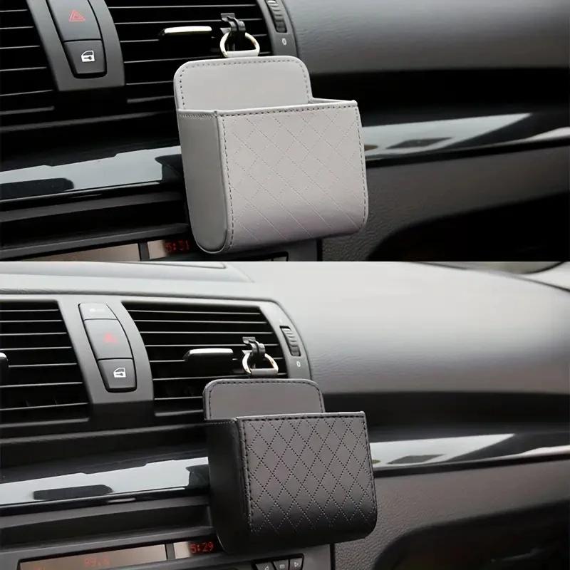 Car Air Vent Hanging Storage Box & Phone Bag, PU Leather Car Phone Holder for Interior Accessories