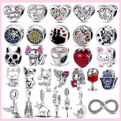 Ciondolo per matrimonio a forma di cuore in argento 925 per bracciale originale con perline distanziatrici per gioielli con infermiere e gatto