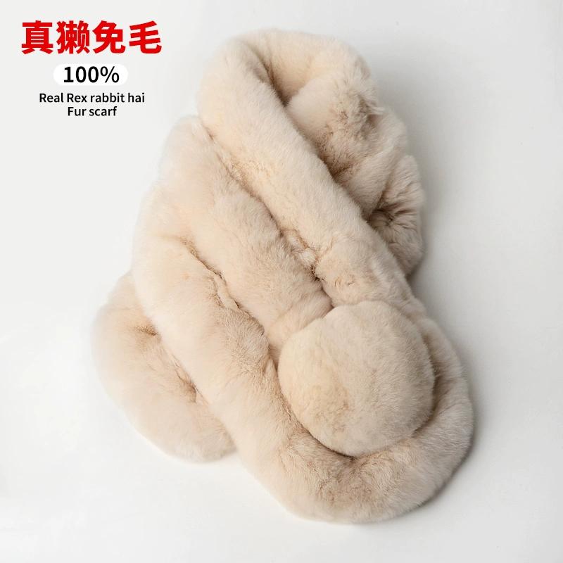 Versatile Rabbit Hair Scarf Women's Autumn and Winter Warm Real Rex Rabbit Hair Scarf Solid Color Children's Universal Thickened Hair
