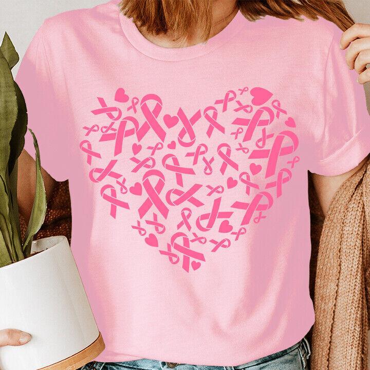 

Breast Cancer Awareness Pink Ribbon Heart October 2023 Womens T-Shirt BC XL