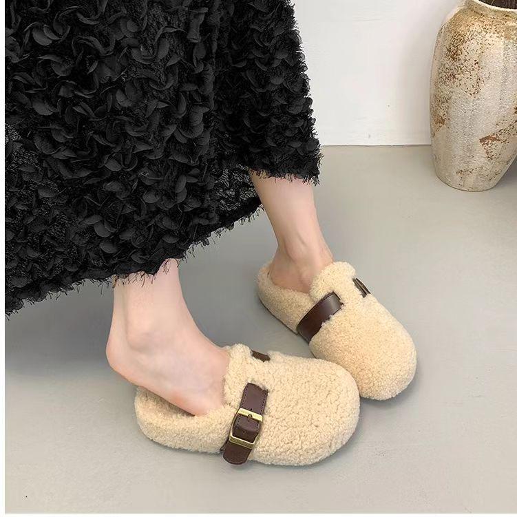 Women's Fluffy Korean Style Slip-on Thick Sole Cotton Slippers 2025 - Winter Collection