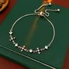 Elegant Zircon Cross Iris Flower Bracelet Women Minimalist Chic Tone Statement Jewelry