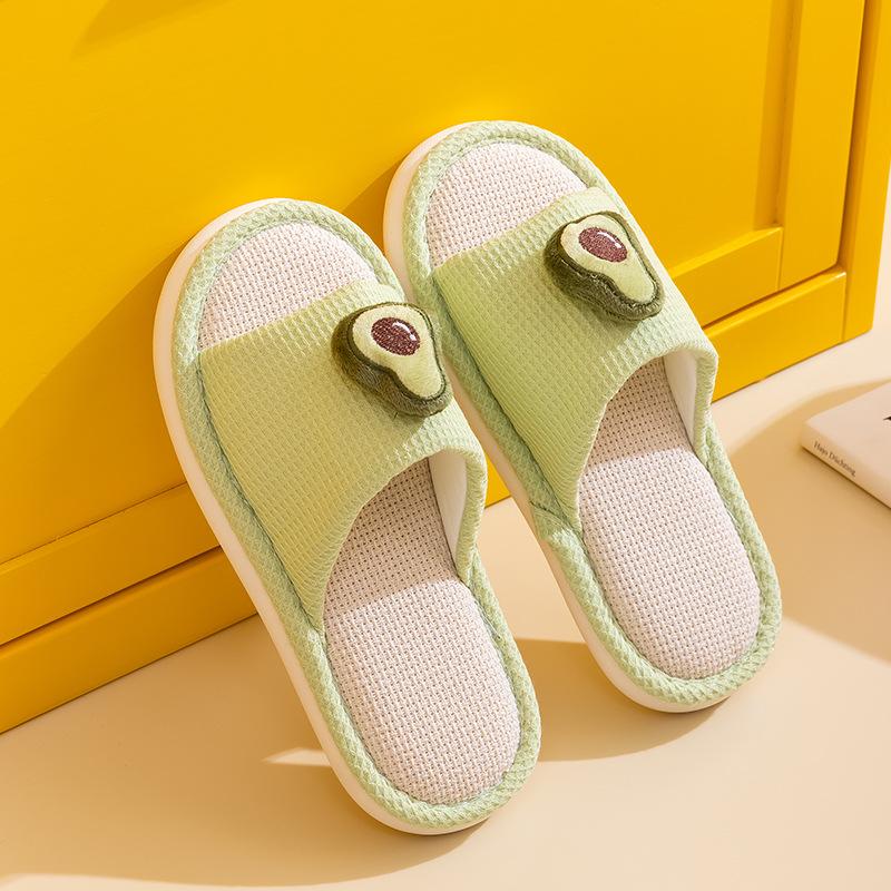 Elegant Hairy Slippers Fruit Linen Slippers Summer Home Indoor Sandals Slippers Simple Fabric Cotton Slippers Female Home Shoes Slippers Pink