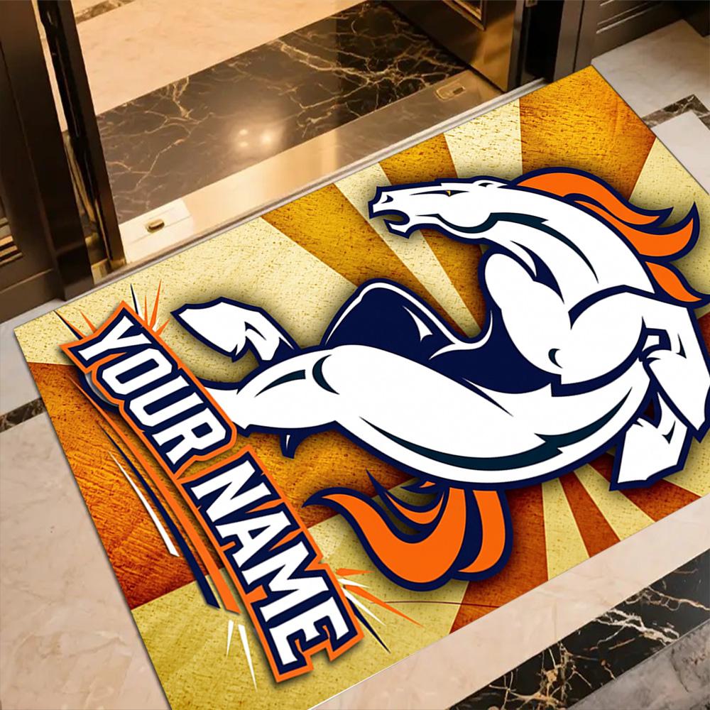 Denver Broncos Logo Customized Name Carpet Perfect for Kitchen Hallway Entryway Dormitory Anti-slip Rug Anime Office Decor