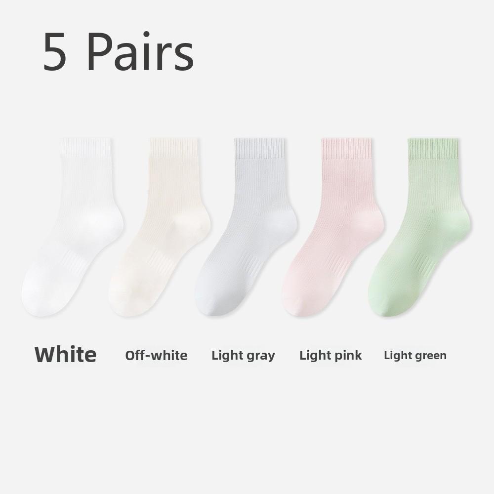 5 Pairs of Women's Spring and Summer Mesh Boneless Anti-bacterial, Anti-odour, Sweat-absorbent Long Casual Socks