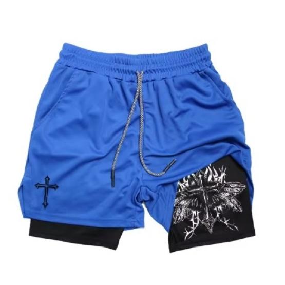 Muay Thai Kick Boxing MMA Shorts Cross Christian God Men Women Unisex Double Layer Quick Dry Breathable Sport Gym Fitness Workout