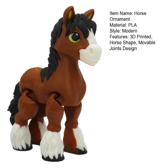 3D Printed Horse Figurine Movable Joints Pony Statue Stress Relief Fidget Toy Educational Animal Model Desktop Decoration Ornament